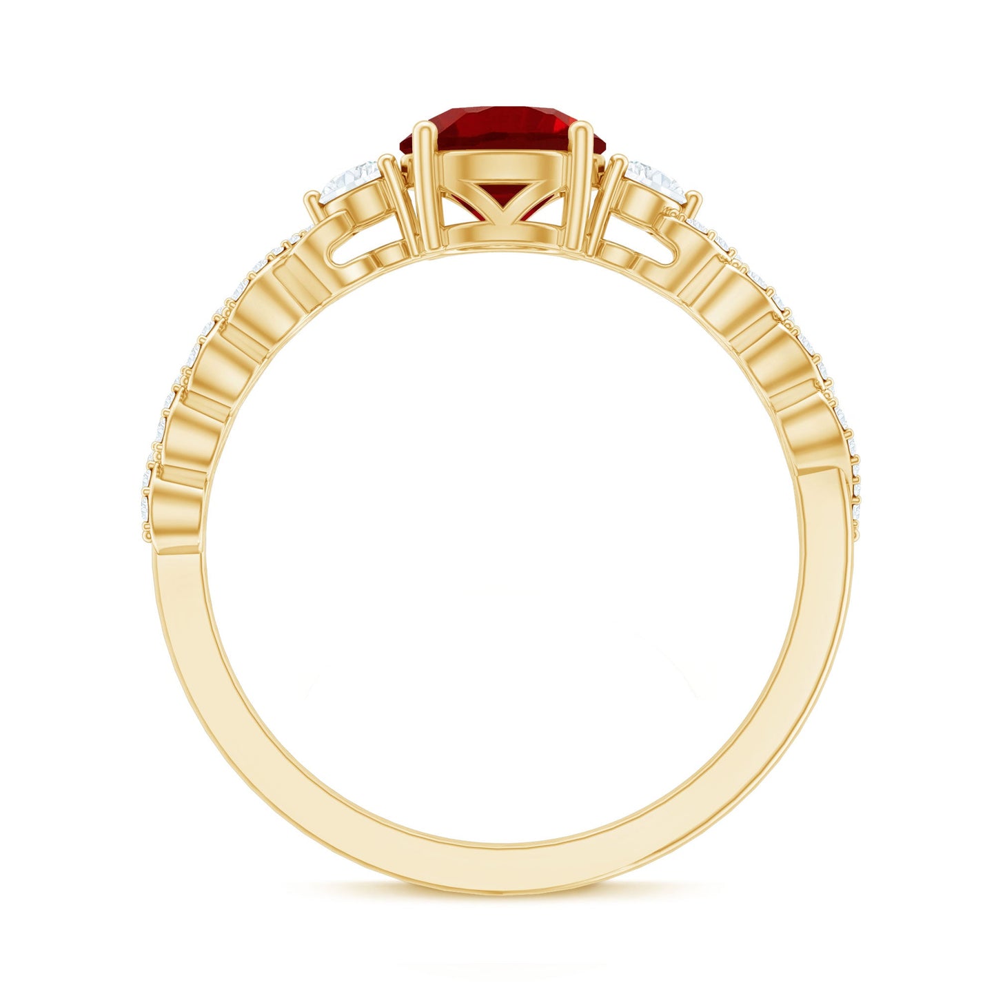 Lab Grown Ruby Designer Ring with Diamond Side Stones