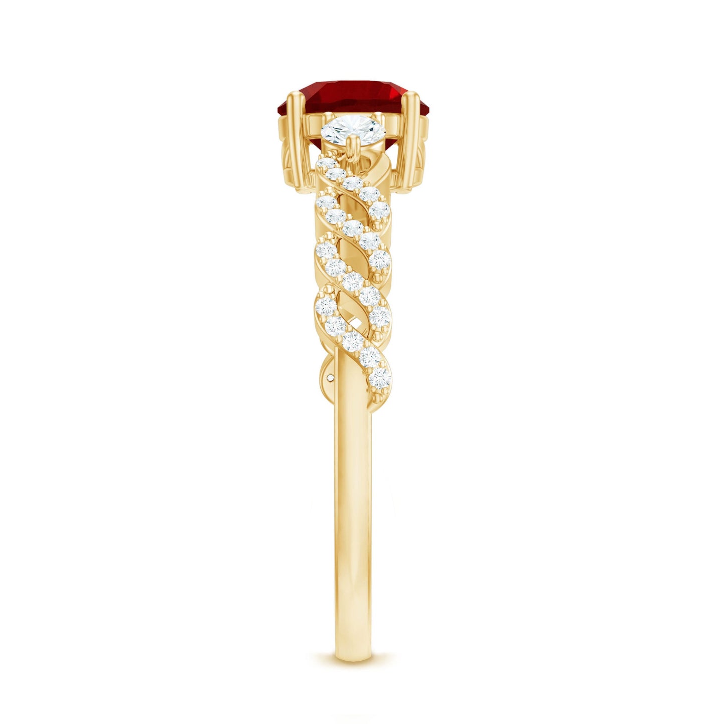 Lab Grown Ruby Designer Ring with Diamond Side Stones