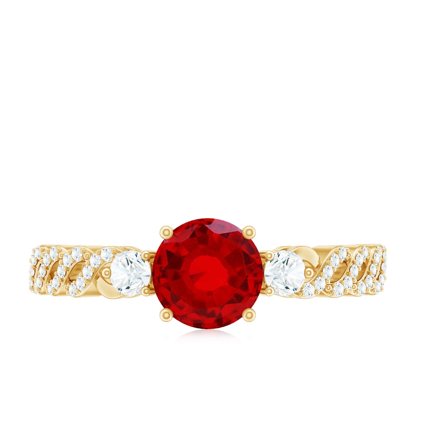 Lab Grown Ruby Designer Ring with Diamond Side Stones