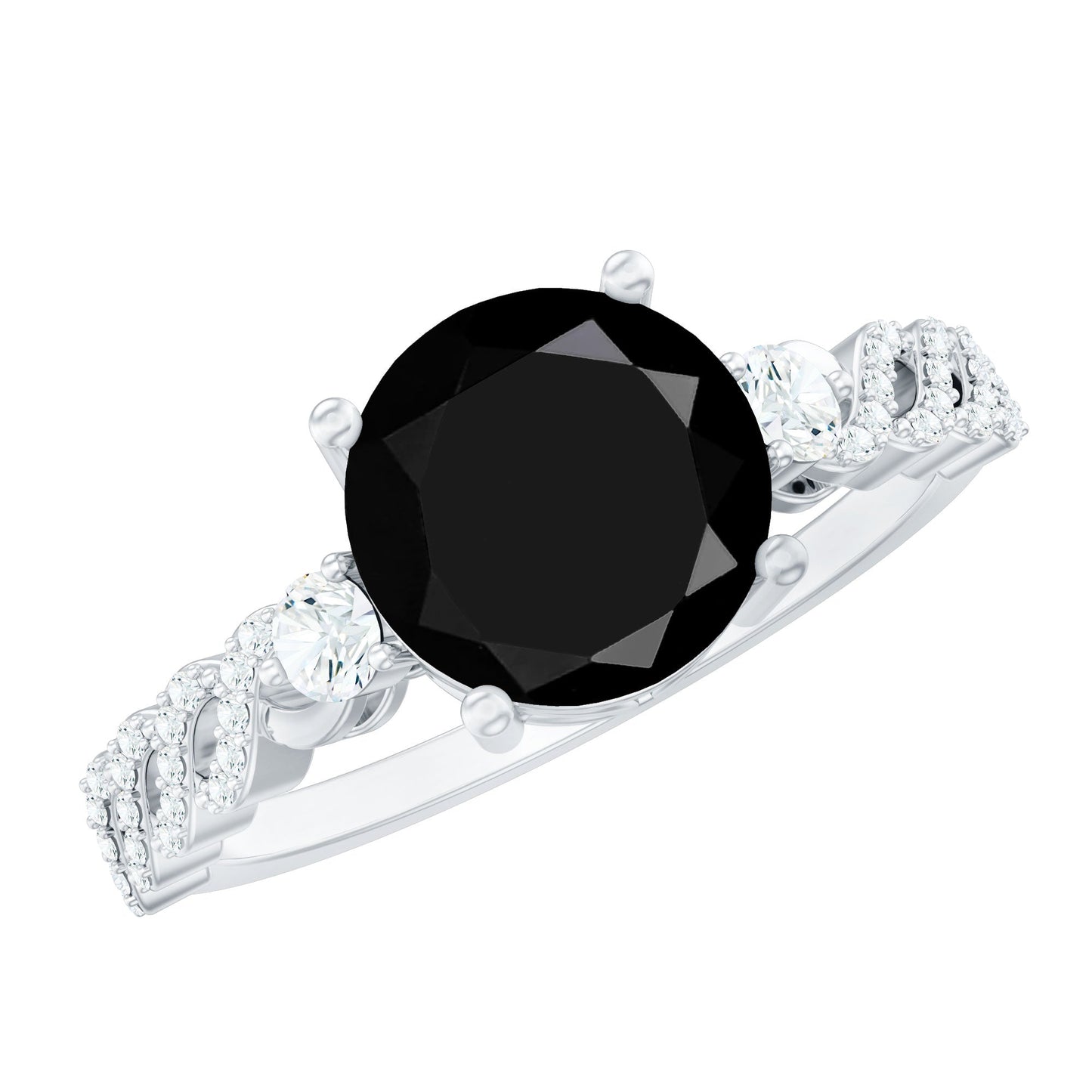 Designer 2.6 Carat Black Spinel Engagement Ring with Diamond