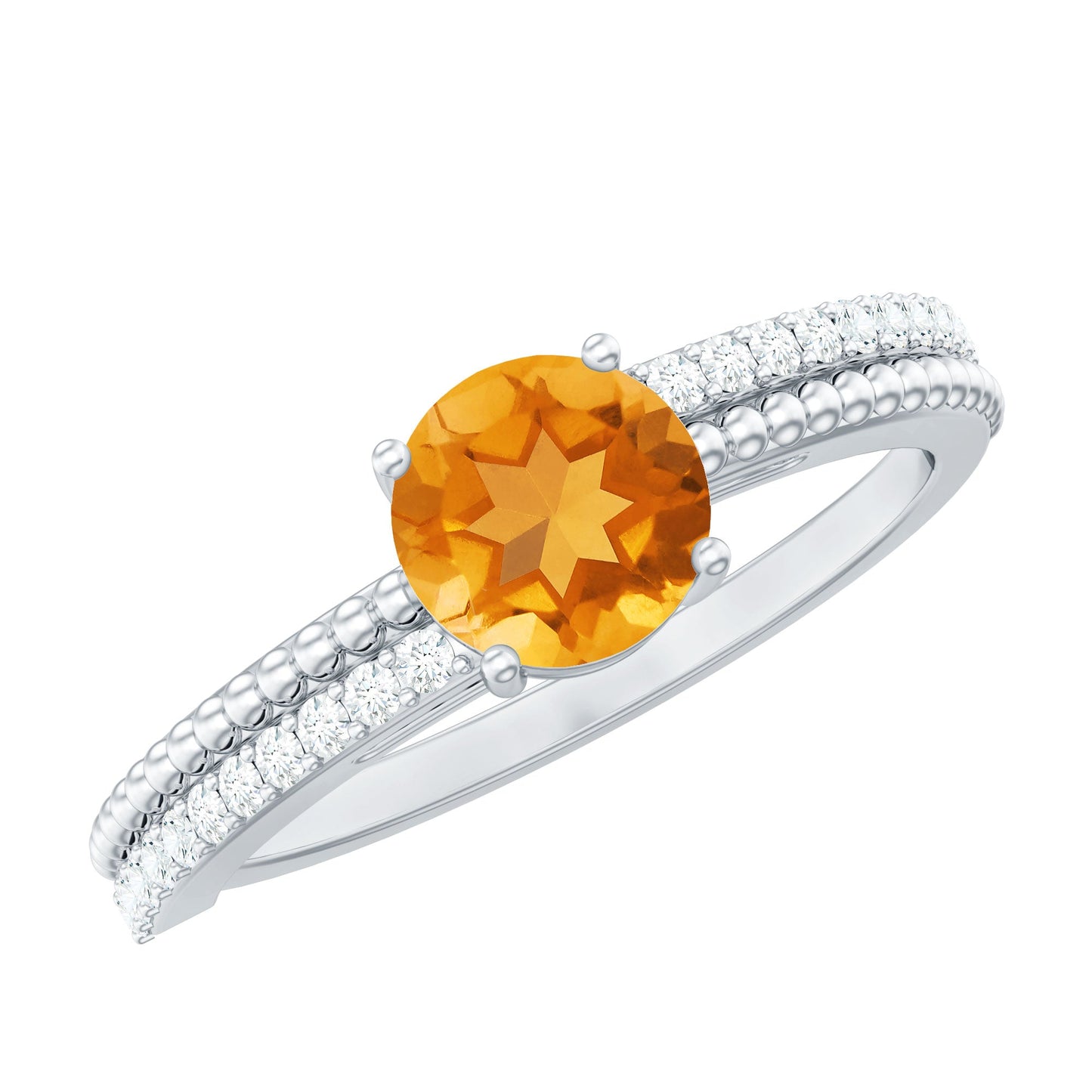 Natural Citrine Solitaire Engagement Ring with Diamond