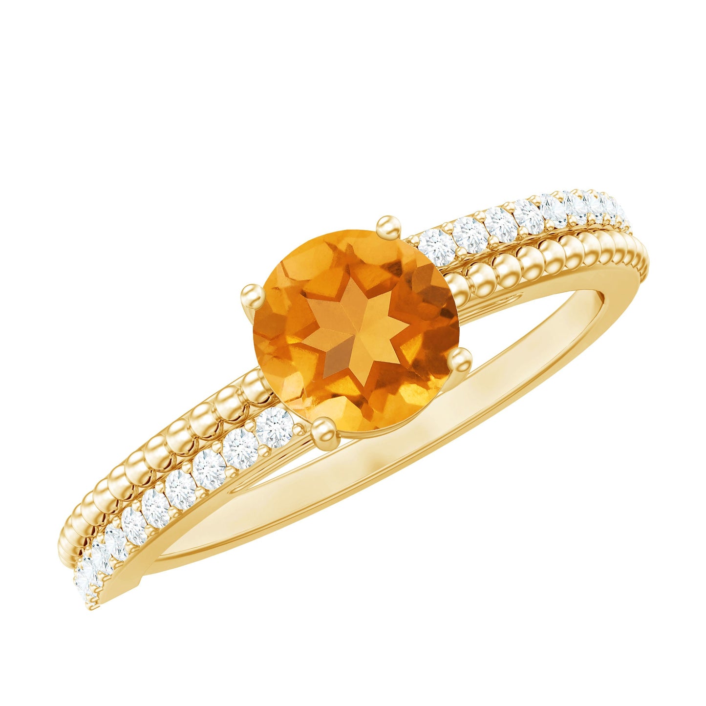 Natural Citrine Solitaire Engagement Ring with Diamond