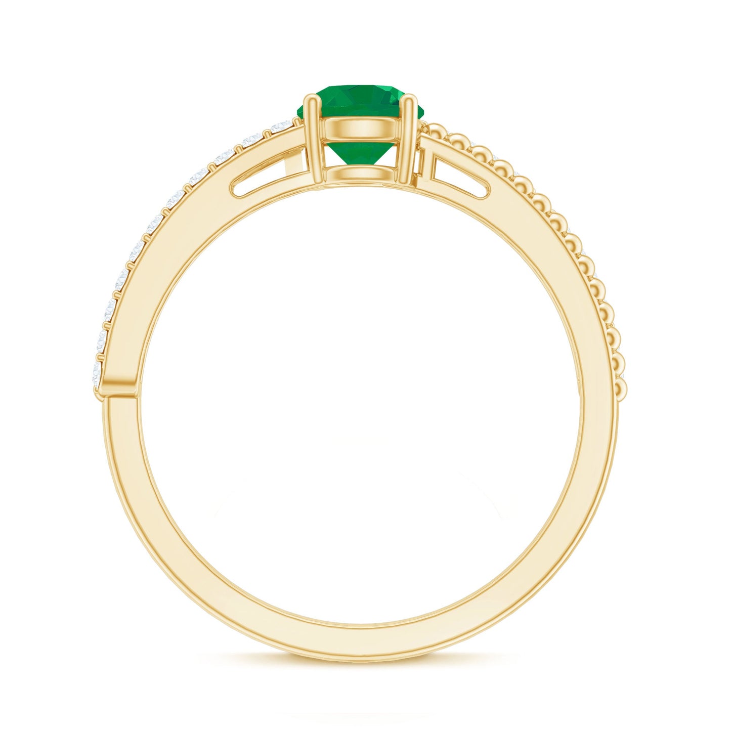 Certified Real Emerald Diamond Engagement Ring with Beaded Detailing