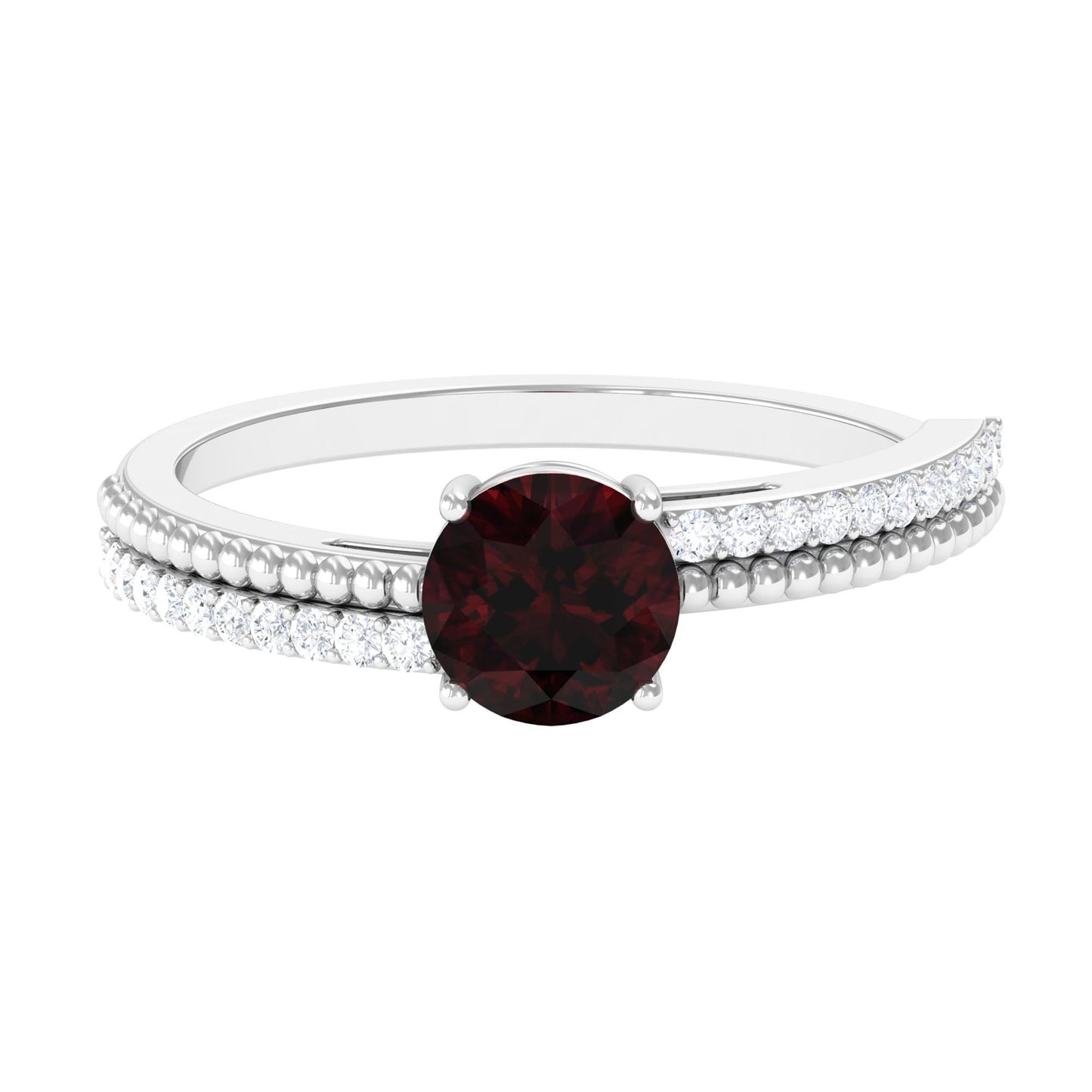 Natural Garnet Solitaire Engagement Ring with Diamond