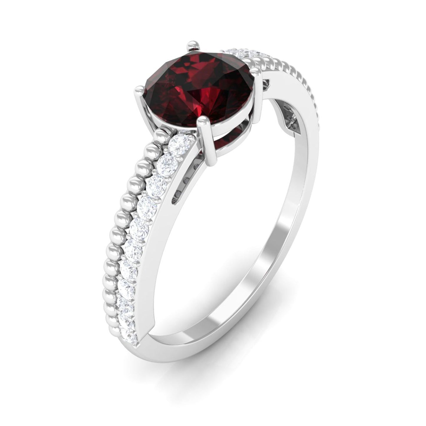 Natural Garnet Solitaire Engagement Ring with Diamond