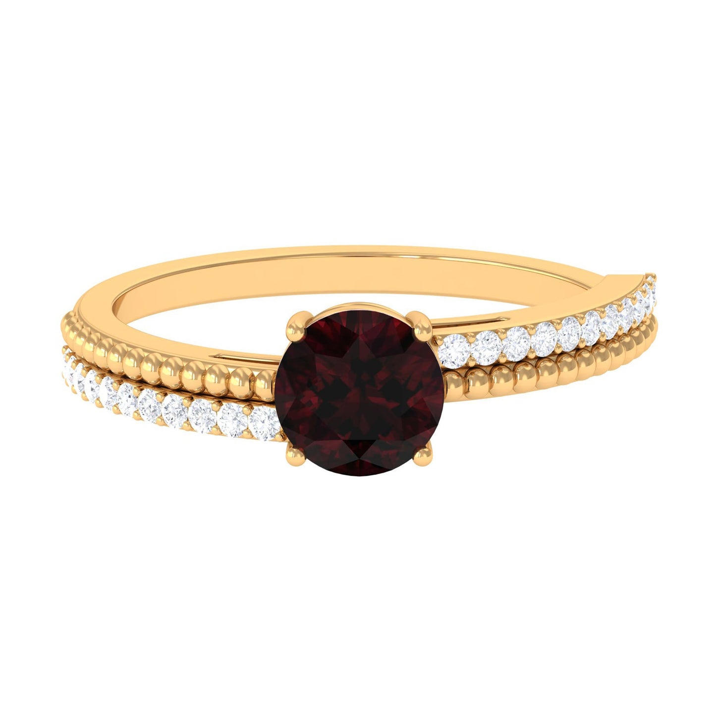 Natural Garnet Solitaire Engagement Ring with Diamond