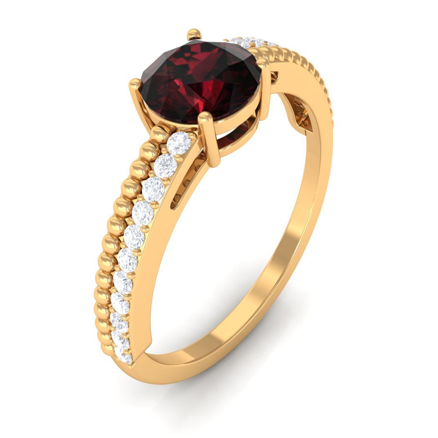 Natural Garnet Solitaire Engagement Ring with Diamond