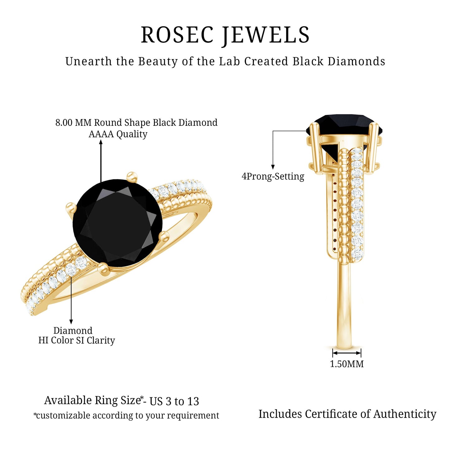 Certified 2 Carat Lab Grown Black and White Diamond Engagement Ring