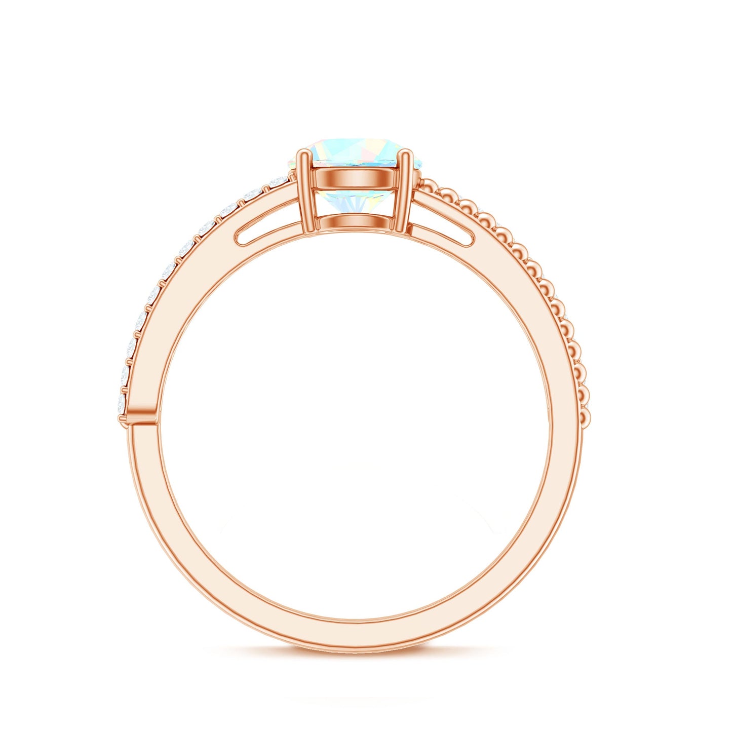 Natural Ethiopian Opal Diamond Solitaire Engagement Ring with Beaded Detailing