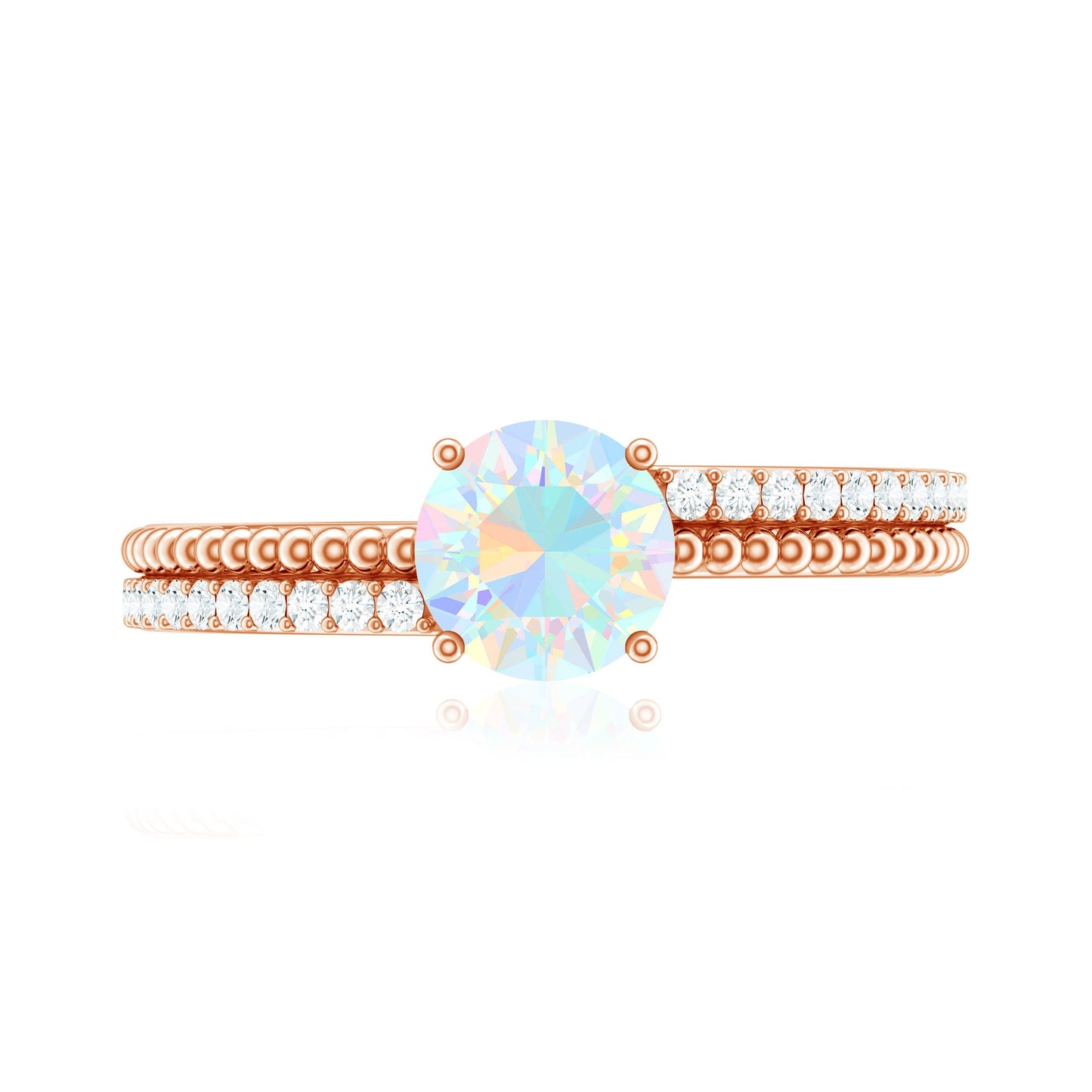 Natural Ethiopian Opal Diamond Solitaire Engagement Ring with Beaded Detailing