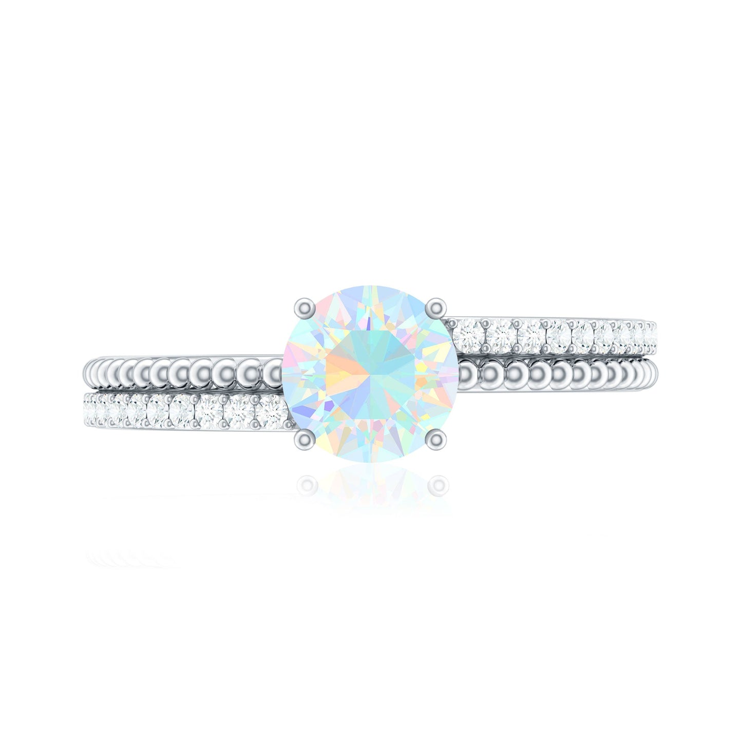 Natural Ethiopian Opal Diamond Solitaire Engagement Ring with Beaded Detailing