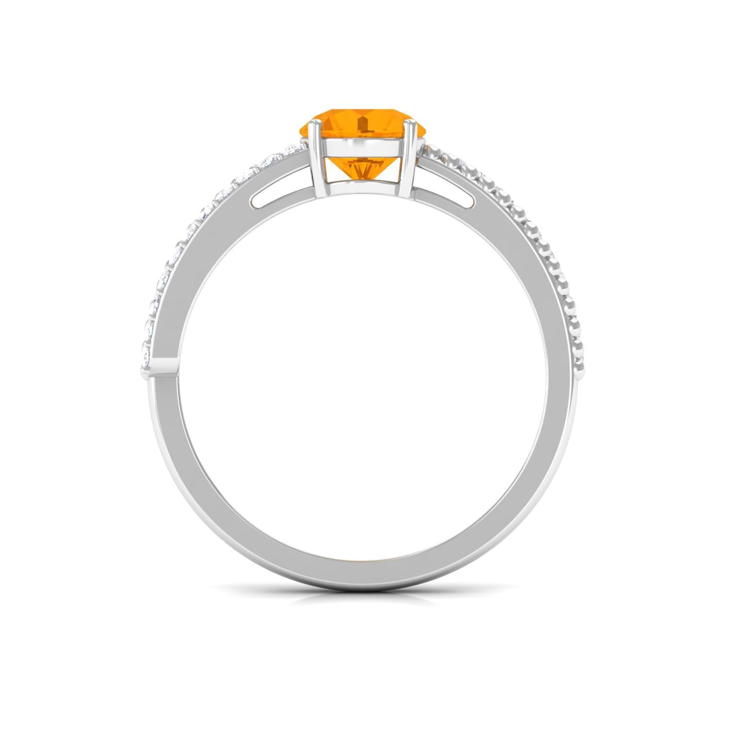 0.7 Carat Round Fire Opal Solitaire Ring with Diamond and Beaded Shank