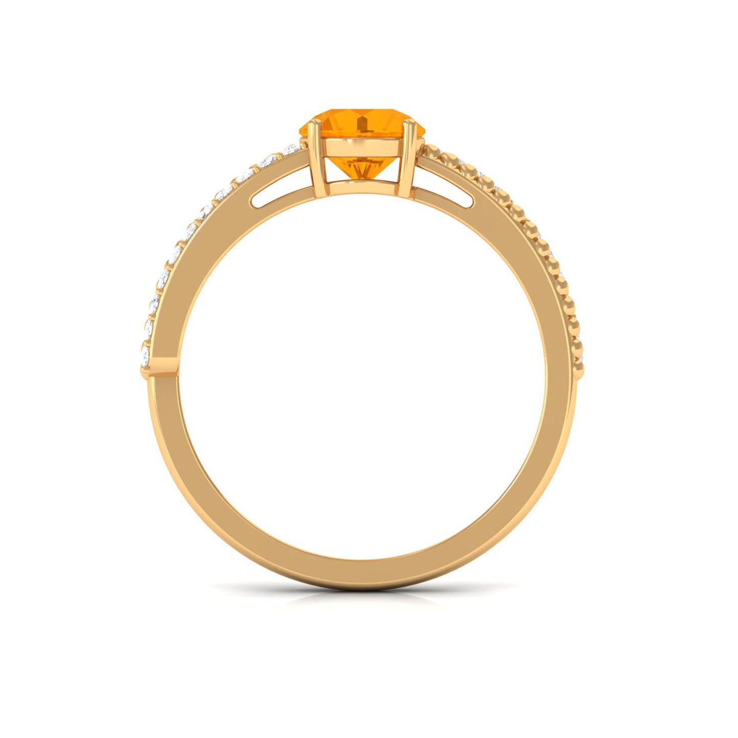0.7 Carat Round Fire Opal Solitaire Ring with Diamond and Beaded Shank