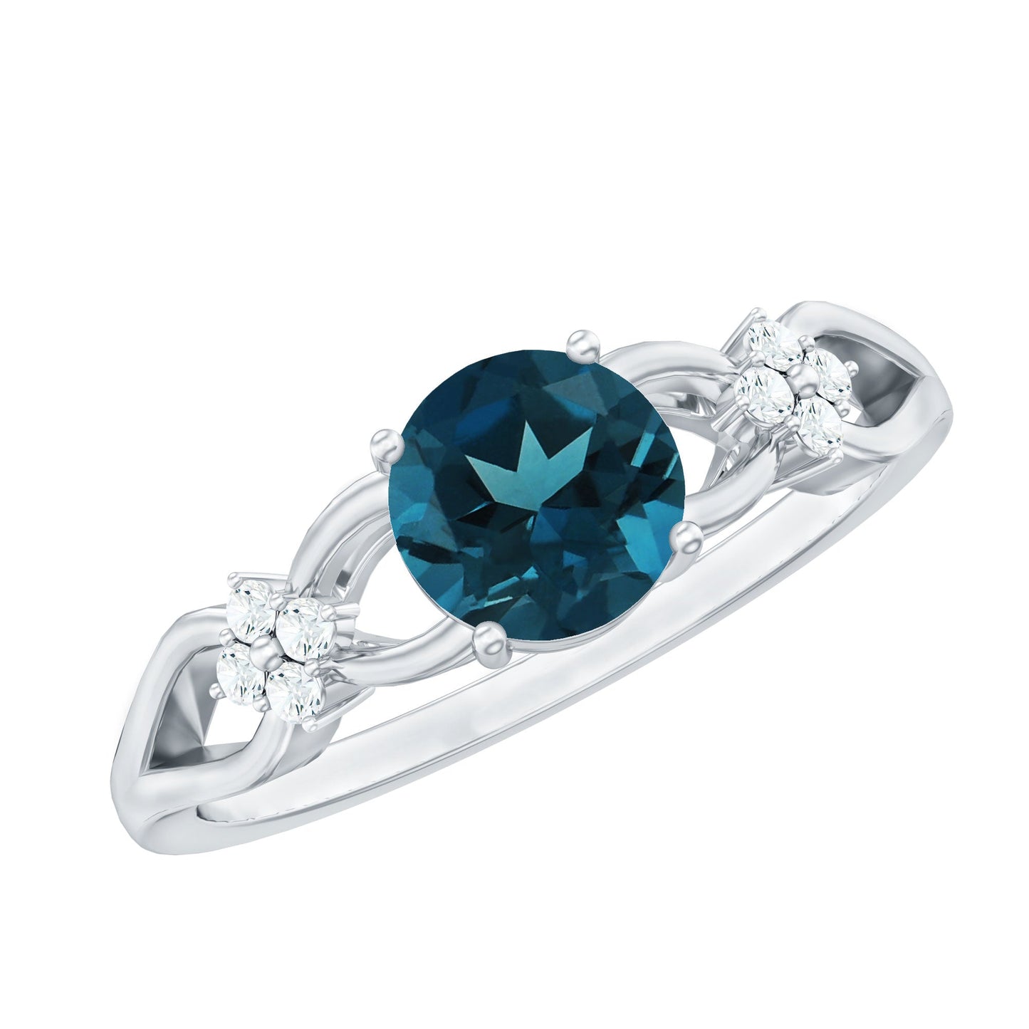 1.3 Carat London Blue Topaz Solitaire Engagement Ring with Diamond