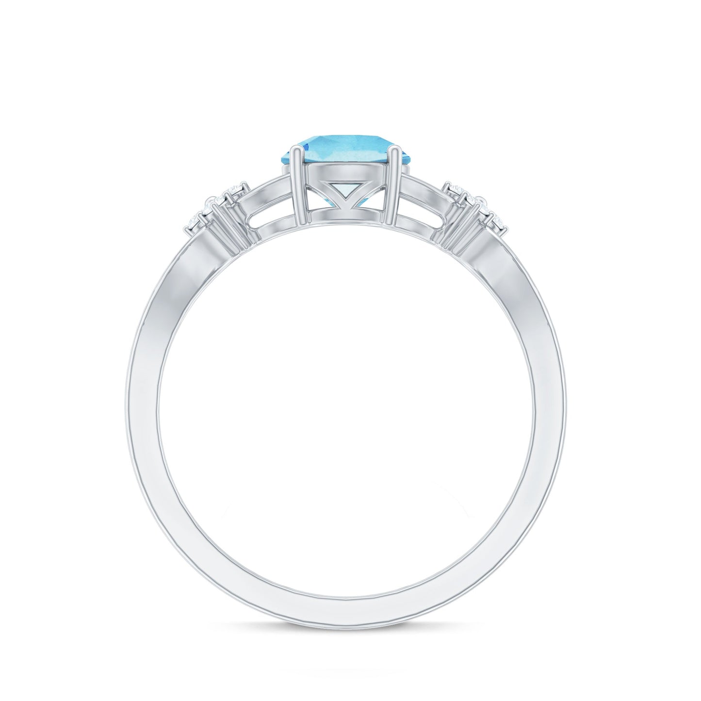 Genuine Aquamarine Crossover Engagement Ring with Diamond Flower