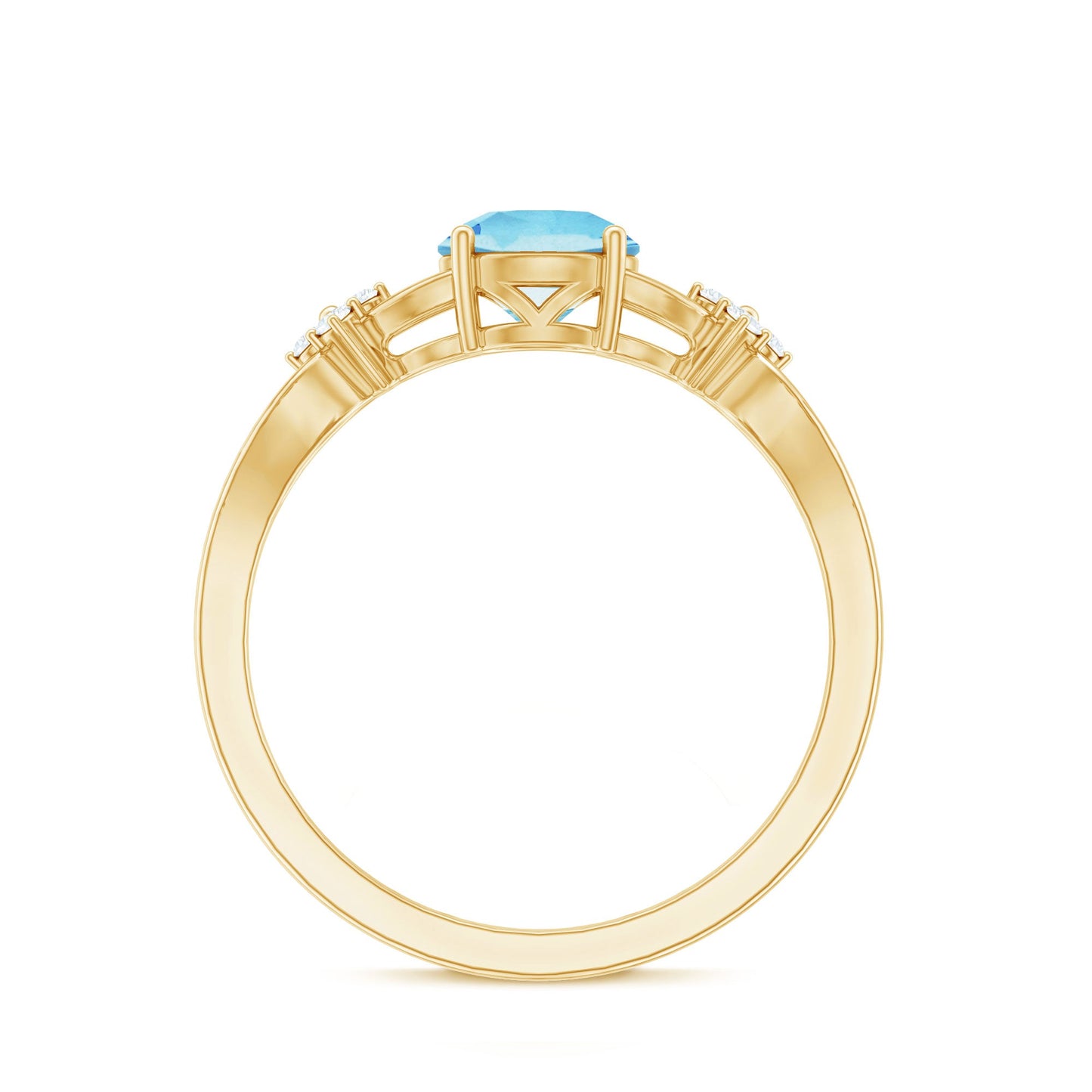 Genuine Aquamarine Crossover Engagement Ring with Diamond Flower