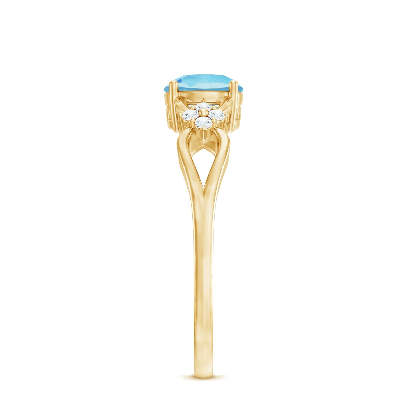 Genuine Aquamarine Crossover Engagement Ring with Diamond Flower