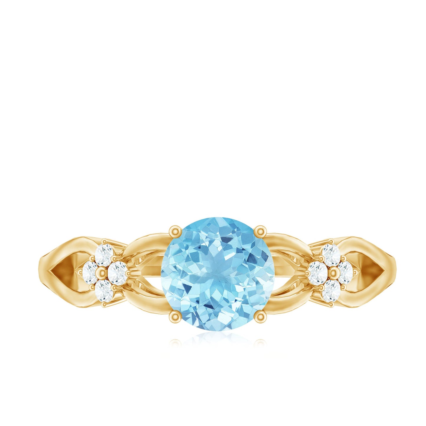 Genuine Aquamarine Crossover Engagement Ring with Diamond Flower