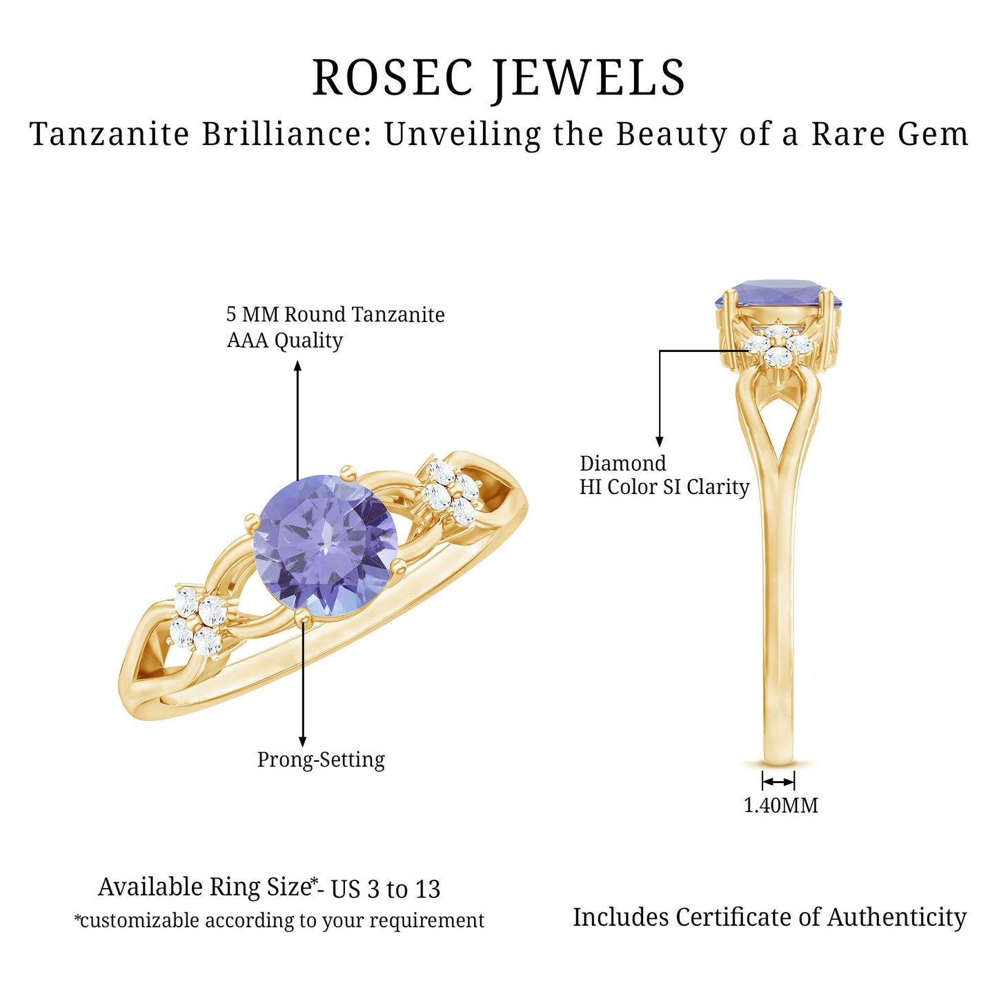 Natural Solitaire Tanzanite Engagement Ring with Diamond Flower