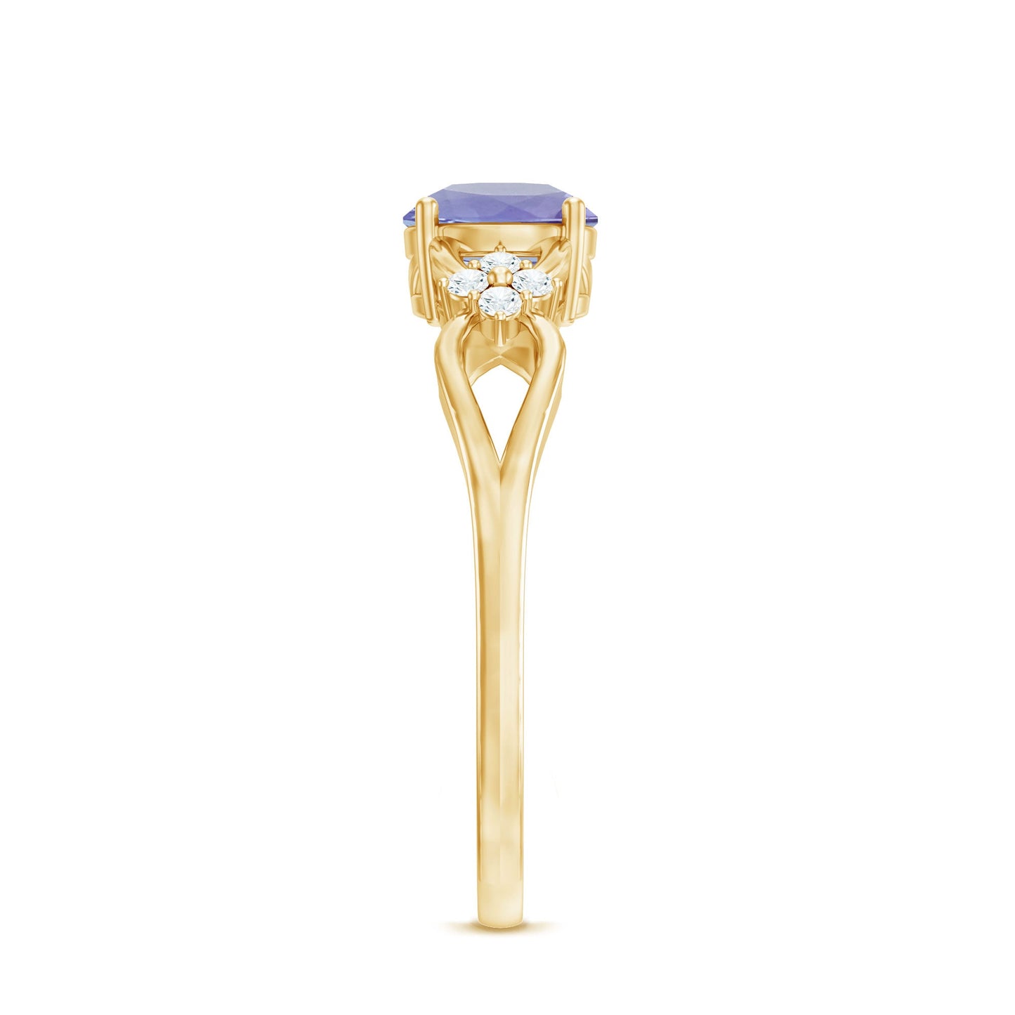 Natural Solitaire Tanzanite Engagement Ring with Diamond Flower