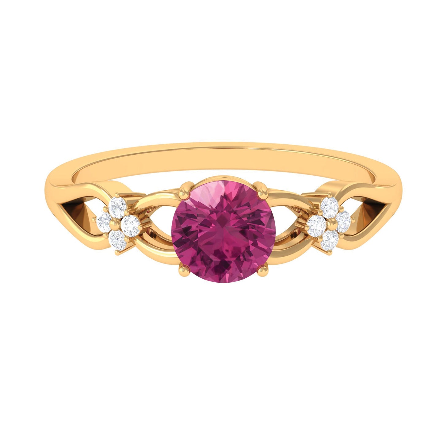 Pink Tourmaline Solitaire Floral Ring with Diamond