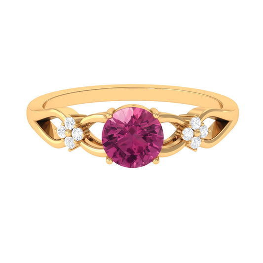 Pink Tourmaline Solitaire Floral Ring with Diamond
