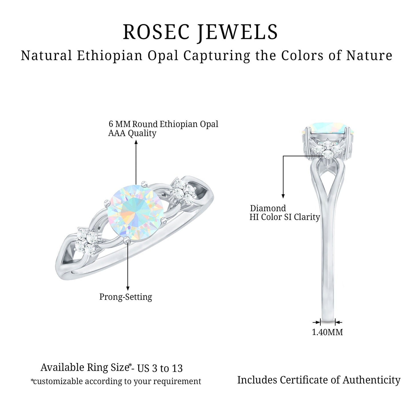 Natural Ethiopian Opal Crossover Engagement Ring with Floral Diamond