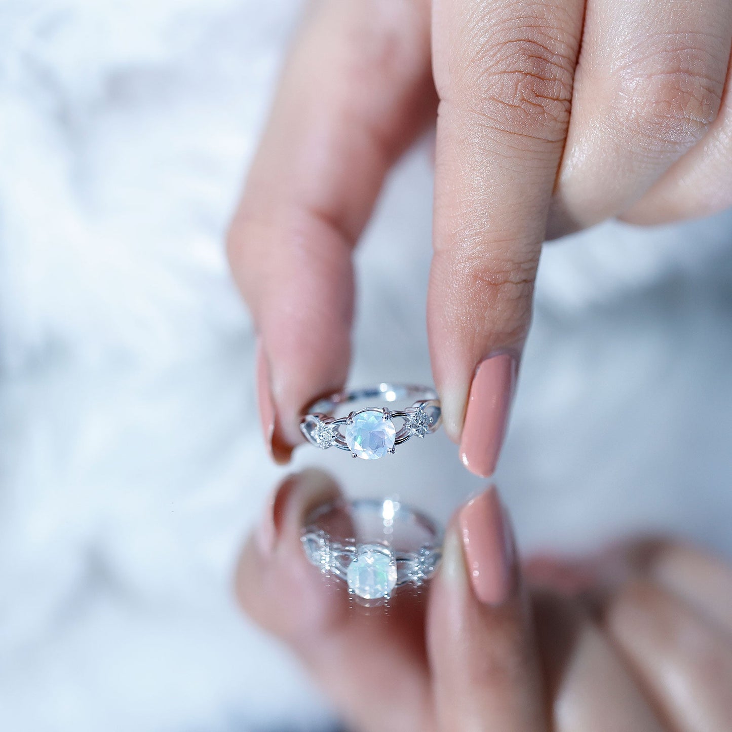 Natural Ethiopian Opal Crossover Engagement Ring with Floral Diamond