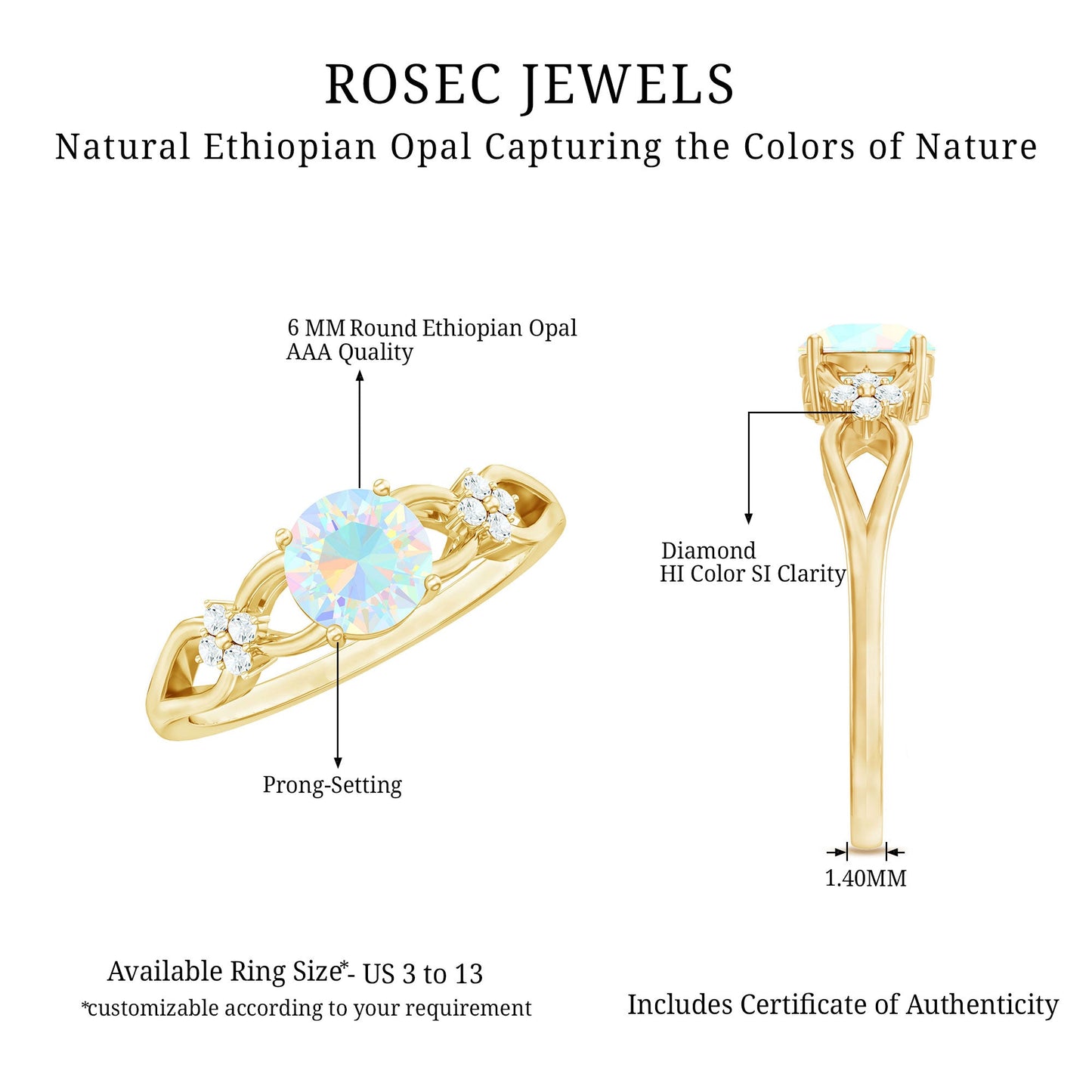 Natural Ethiopian Opal Crossover Engagement Ring with Floral Diamond