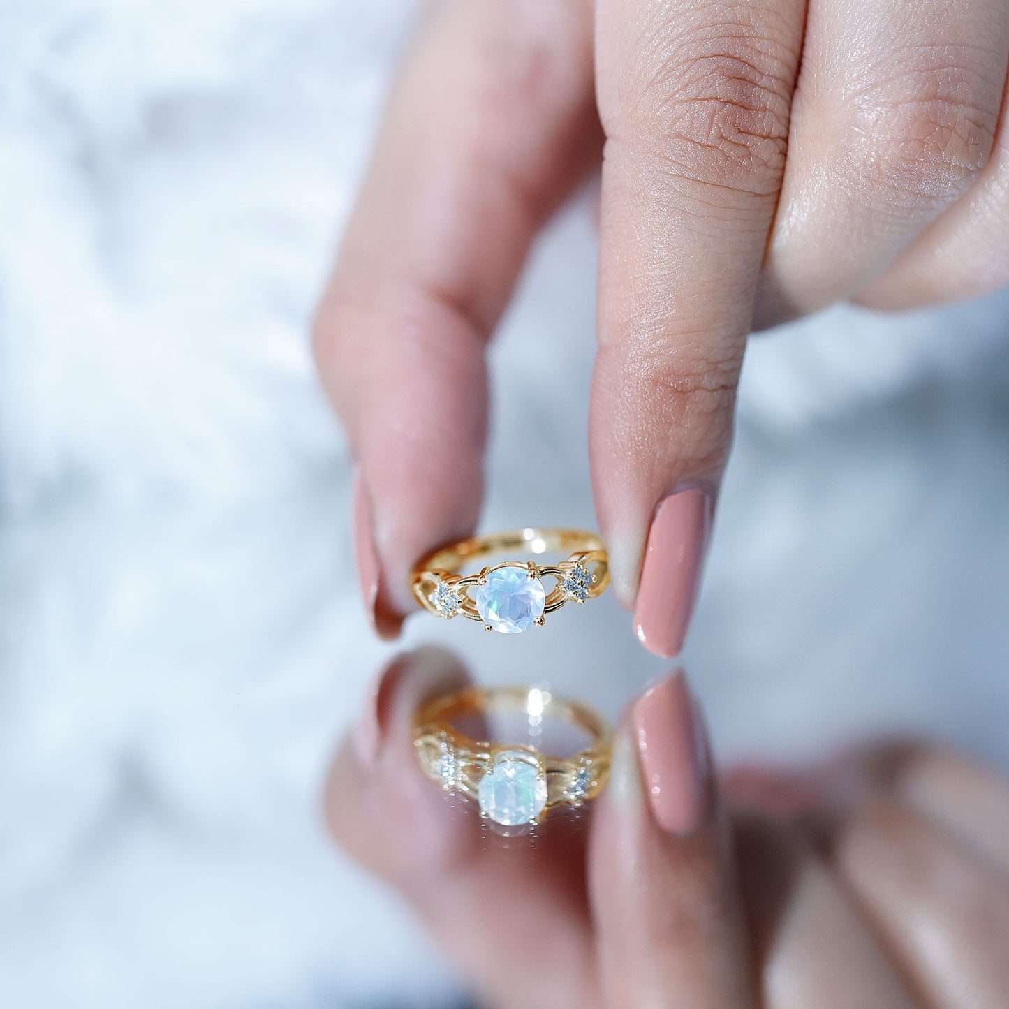 Natural Ethiopian Opal Crossover Engagement Ring with Floral Diamond