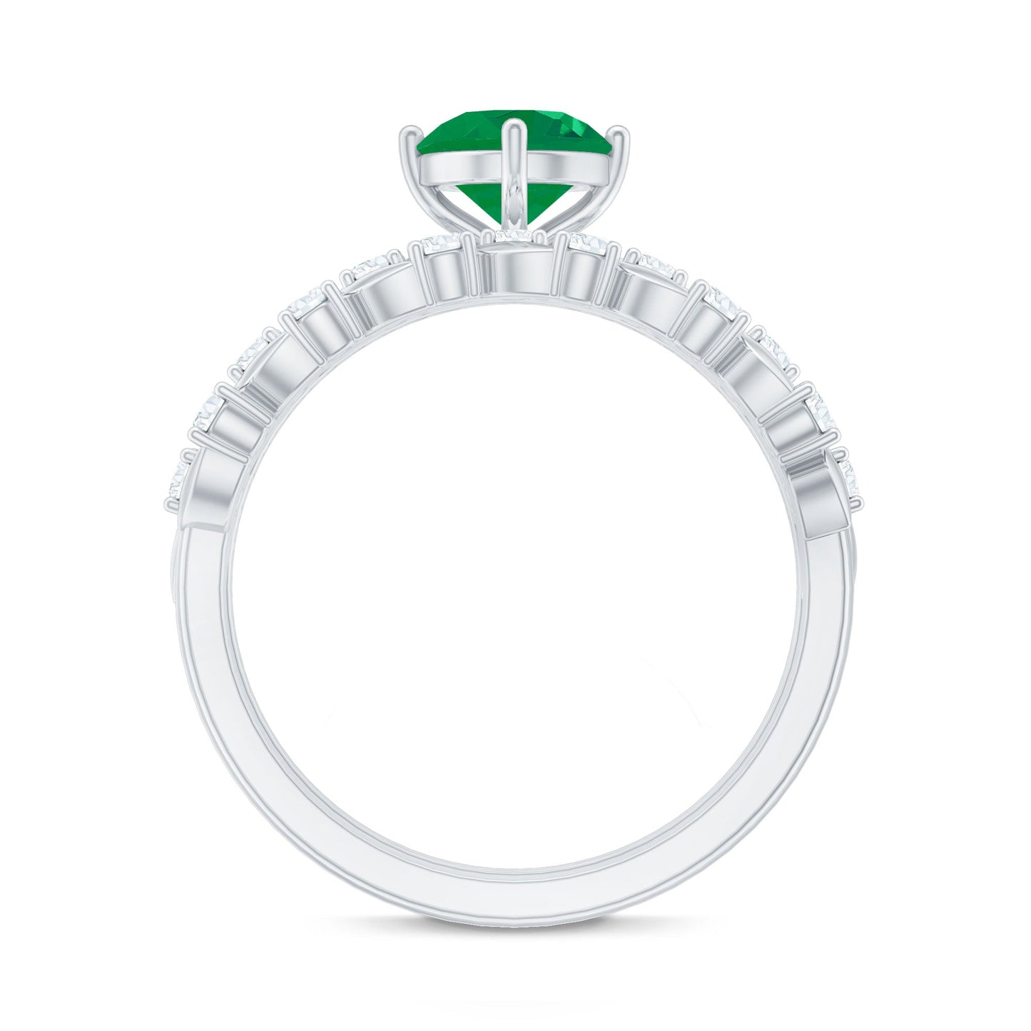 Nature Inspired 0.4 Carat Emerald Diamond Wedding Bridal Ring Set of 2