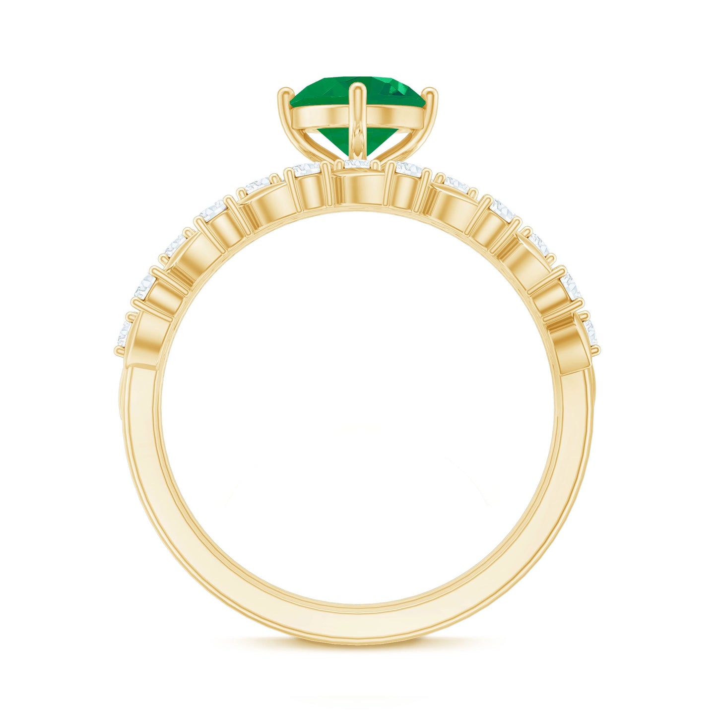 Nature Inspired 0.4 Carat Emerald Diamond Wedding Bridal Ring Set of 2