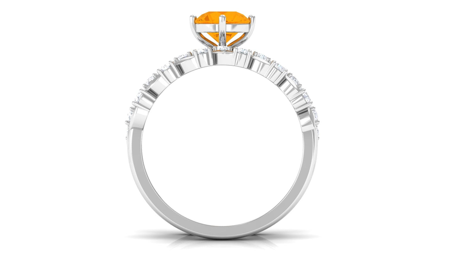 Classic Fire Opal Wedding Ring Set with Moissanite