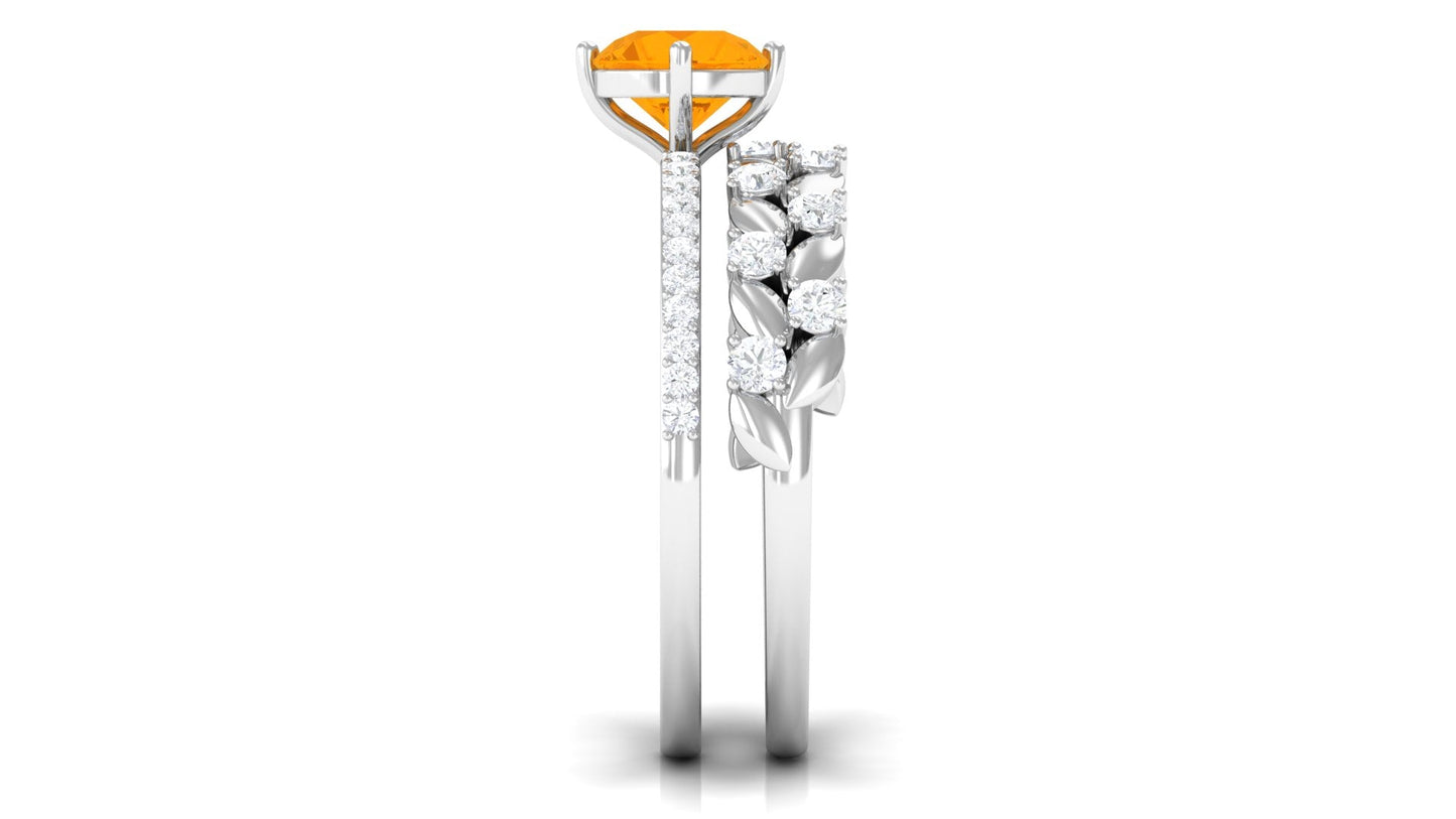 Classic Fire Opal Wedding Ring Set with Moissanite