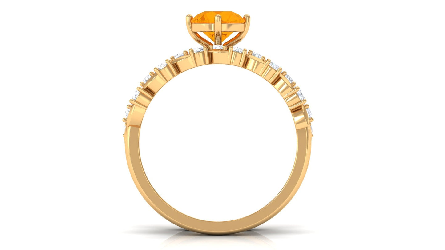 Classic Fire Opal Wedding Ring Set with Moissanite