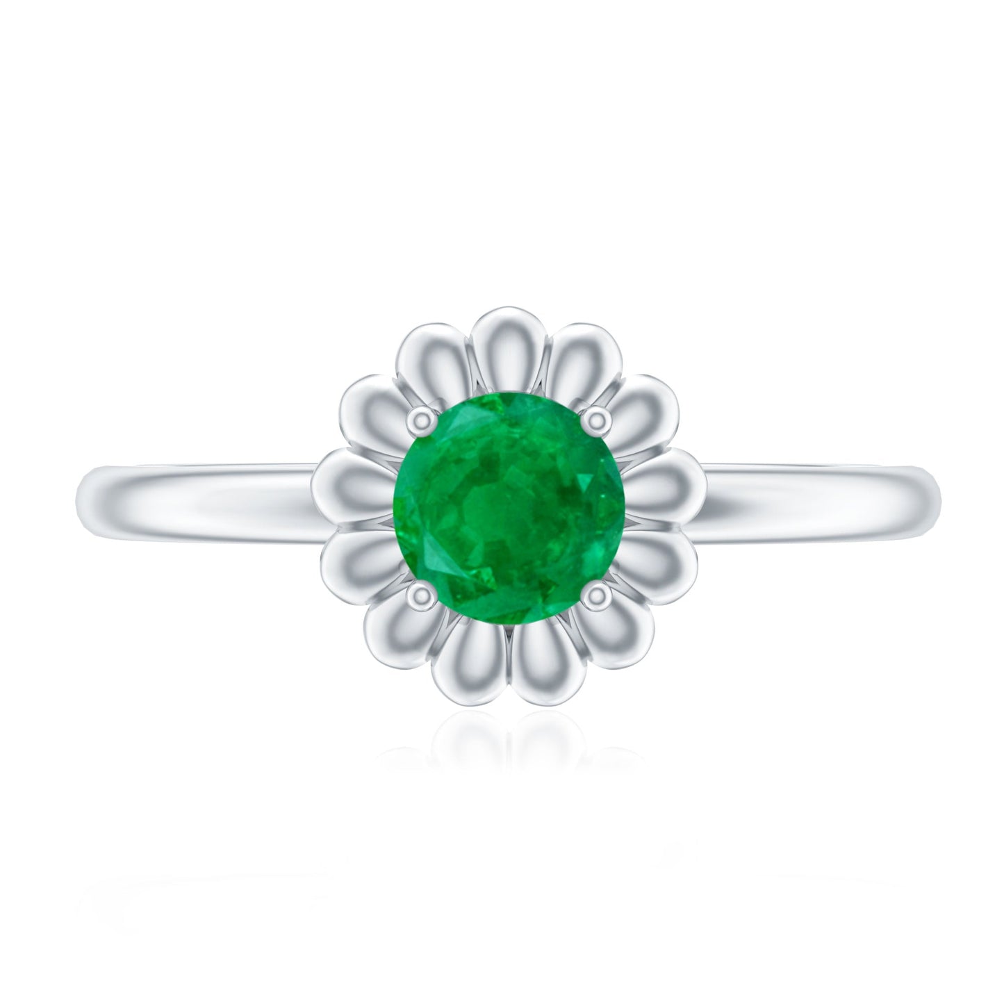 Certified Natural Emerald Flower Promise Ring with Certificate