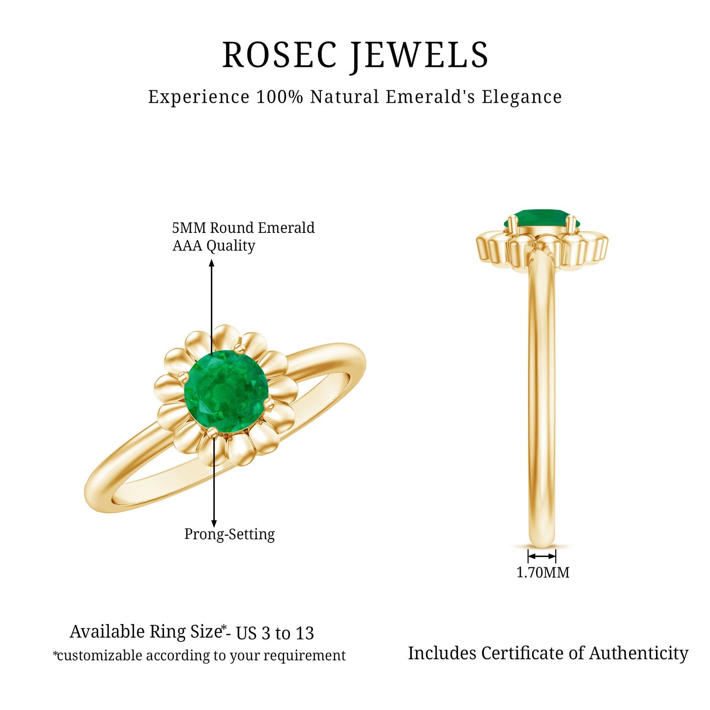 Certified Natural Emerald Flower Promise Ring with Certificate