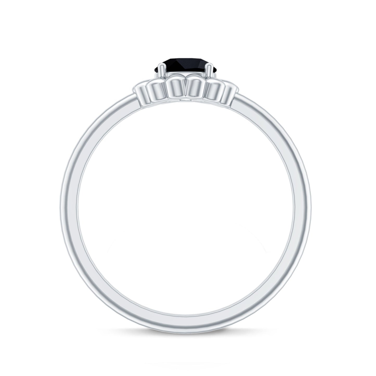 Round Cut Solitaire Lab Created Black Diamond Flower Ring