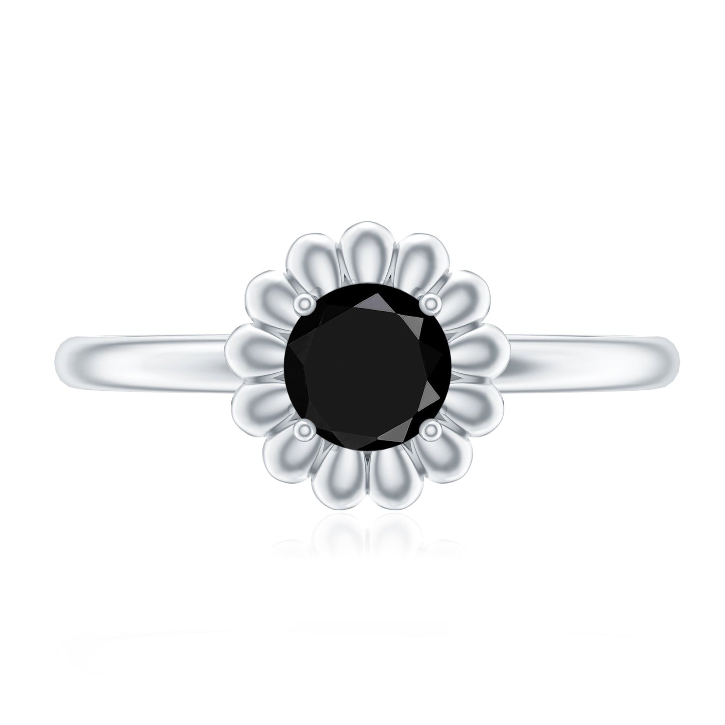 Round Cut Solitaire Lab Created Black Diamond Flower Ring