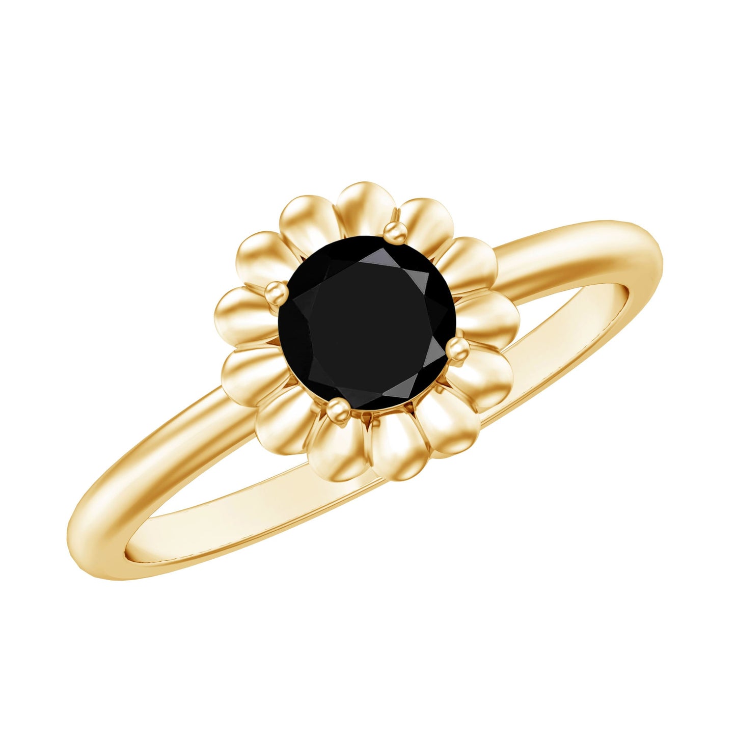 Round Cut Solitaire Lab Created Black Diamond Flower Ring