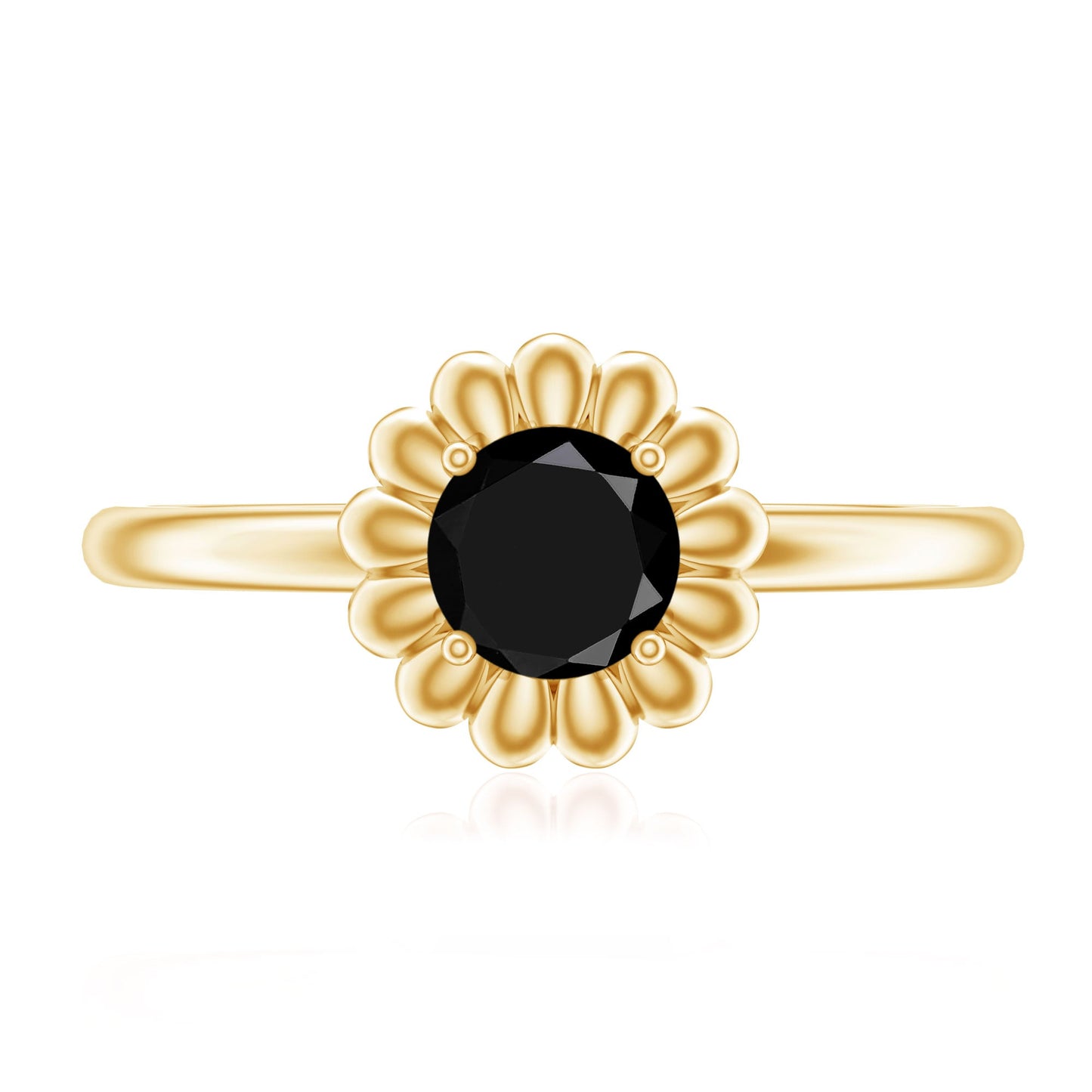 Round Cut Solitaire Lab Created Black Diamond Flower Ring