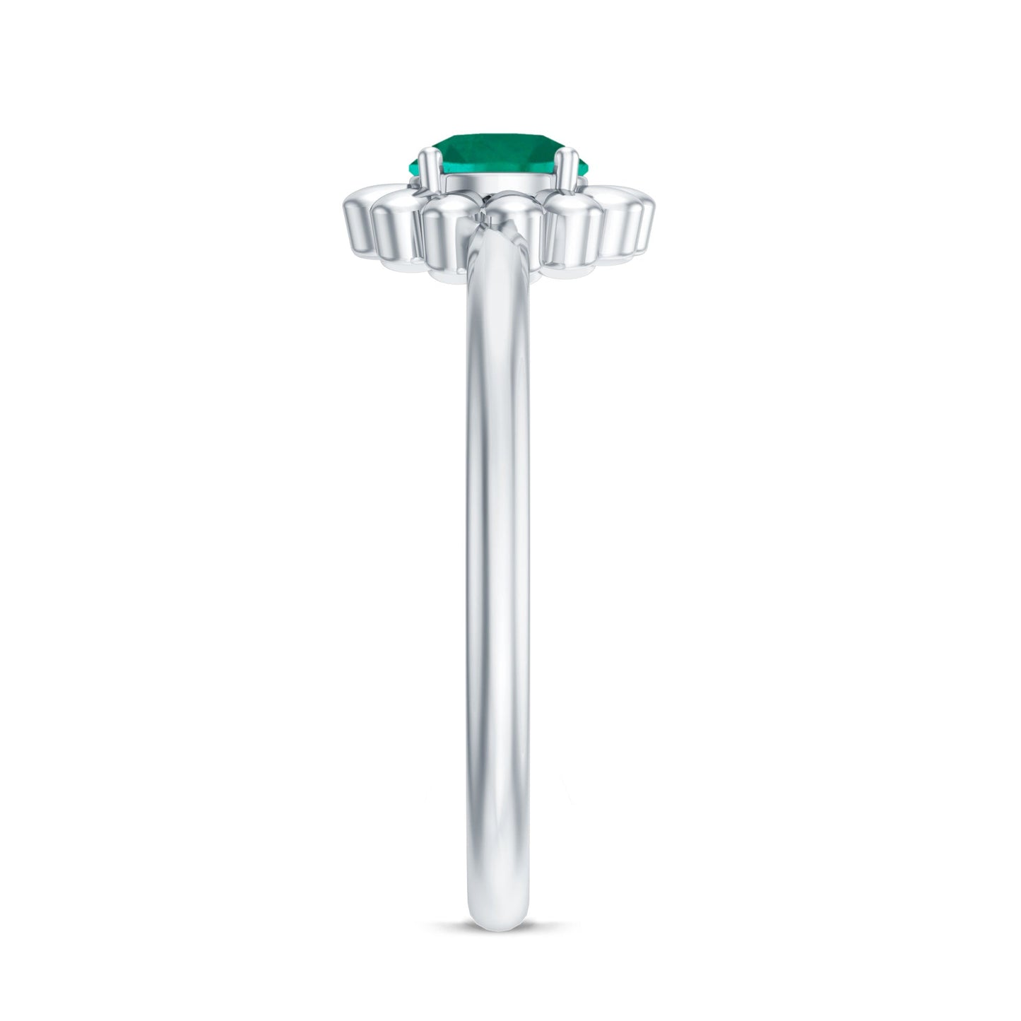 Certified Round Lab Grown Emerald Flower Promise Ring