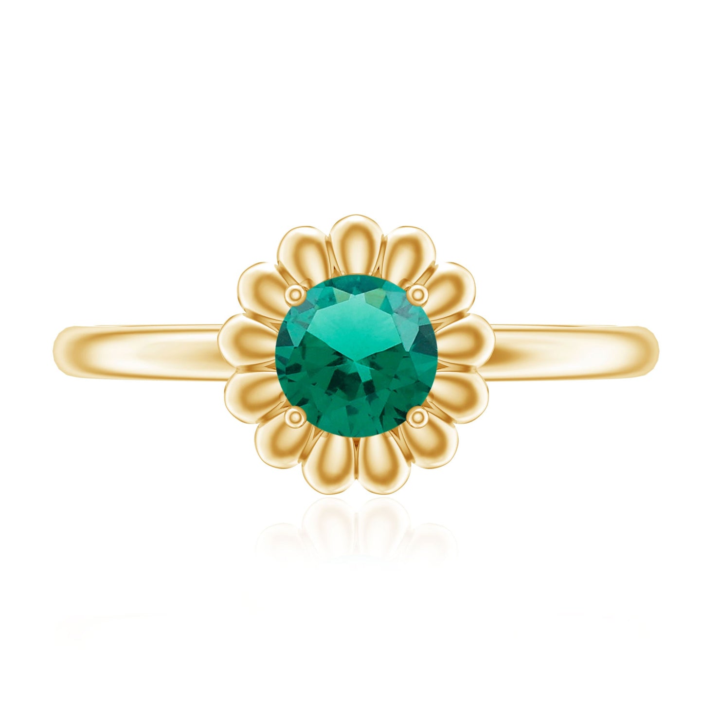 Certified Round Lab Grown Emerald Flower Promise Ring