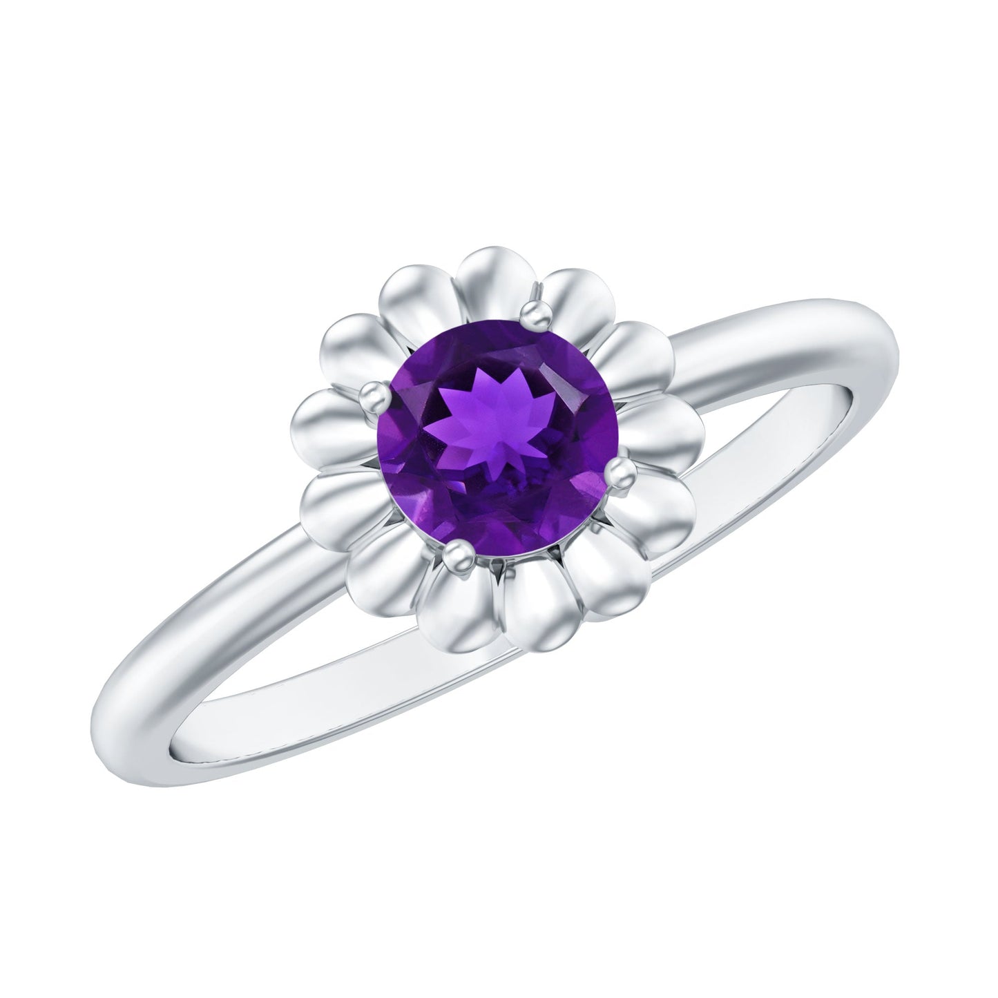 Round Cut Solitaire Amethyst Flower Promise Ring