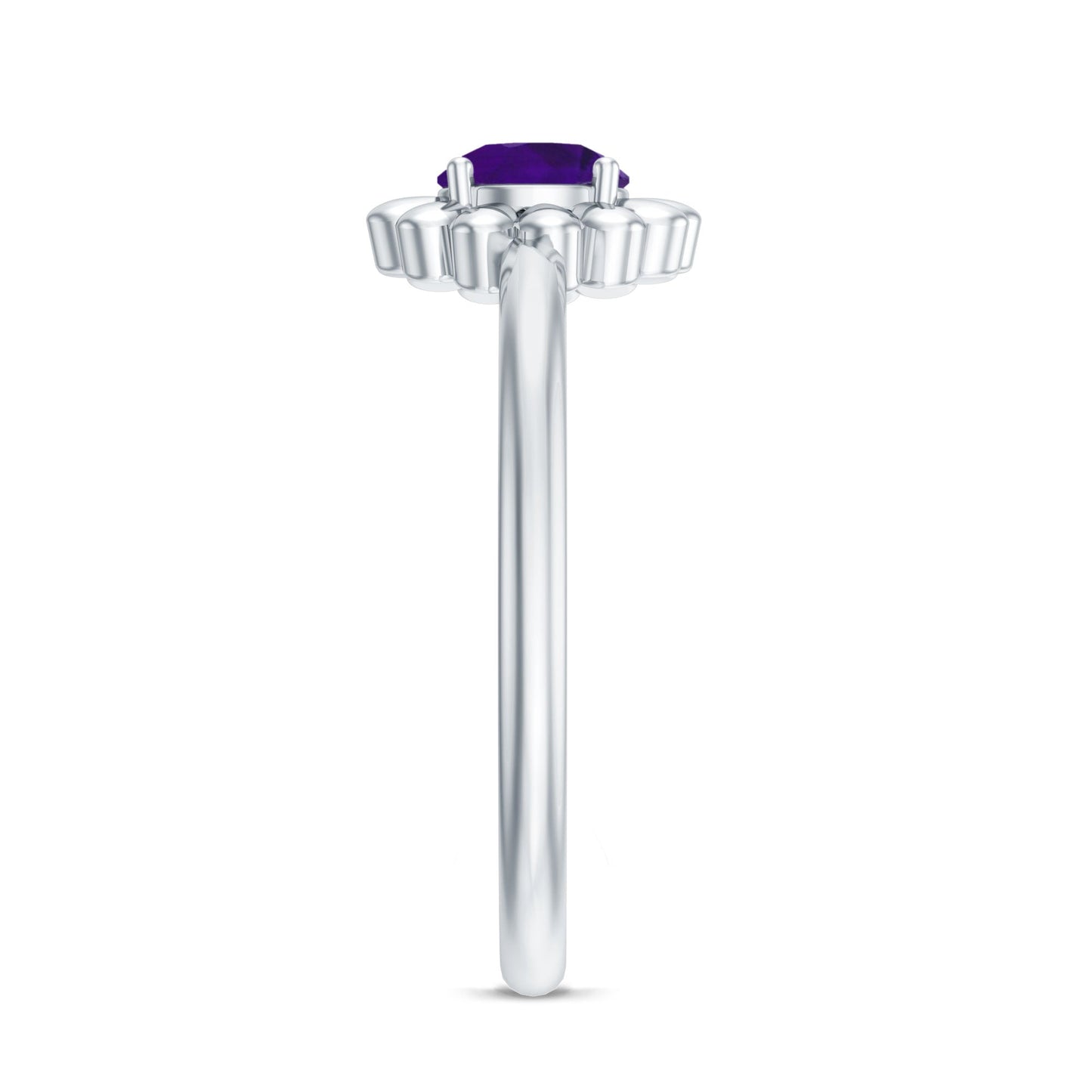Round Cut Solitaire Amethyst Flower Promise Ring