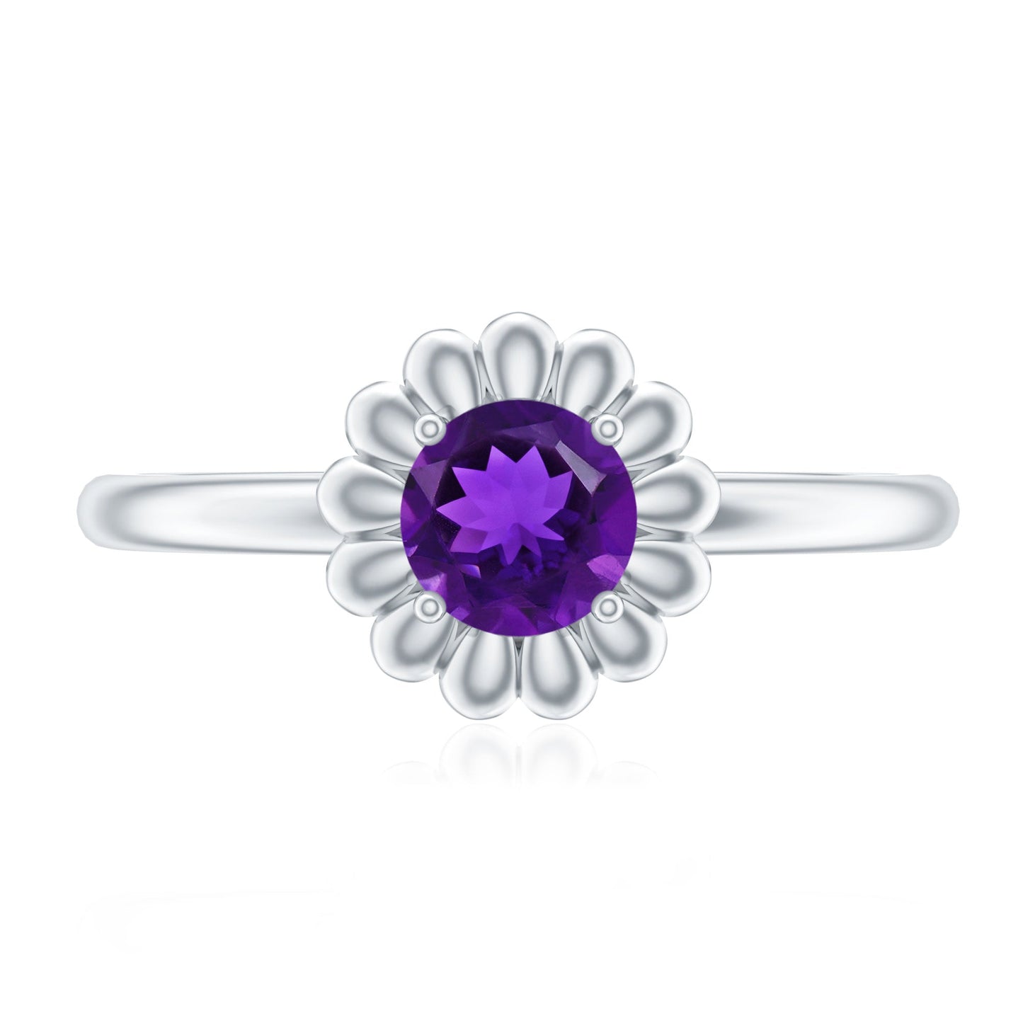 Round Cut Solitaire Amethyst Flower Promise Ring