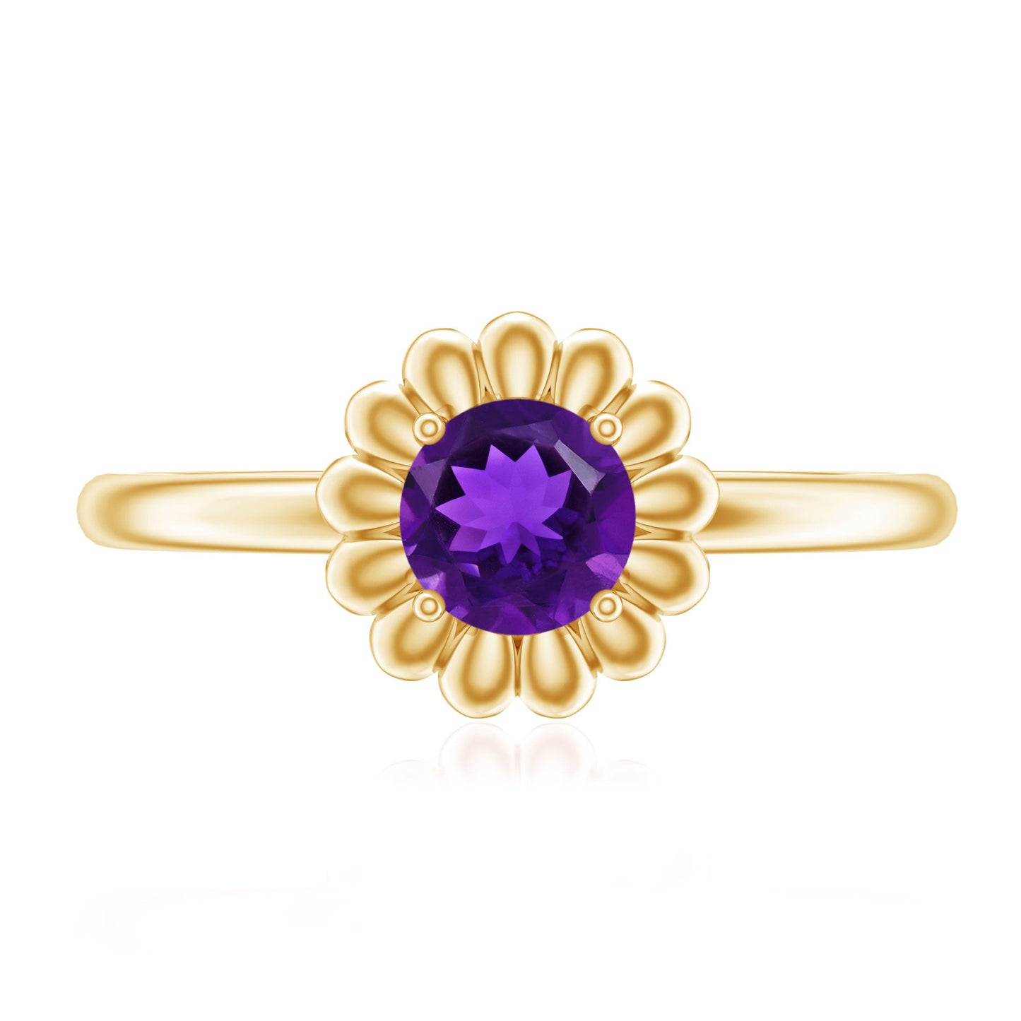 Round Cut Solitaire Amethyst Flower Promise Ring
