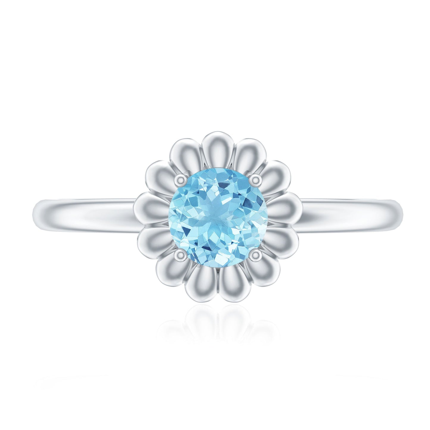 Natural Aquamarine Flower Promise Ring with Certificate
