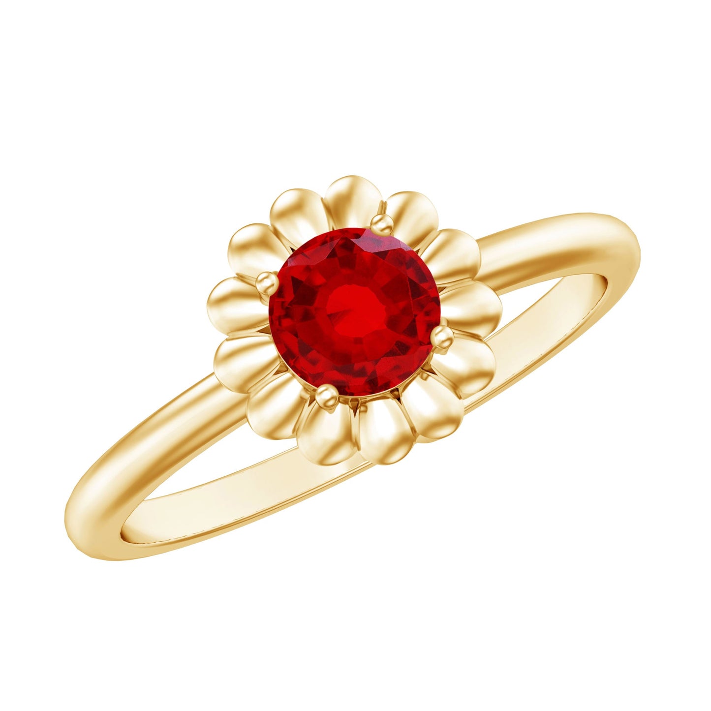 Solitaire Lab Grown Ruby Flower Promise Ring for Her