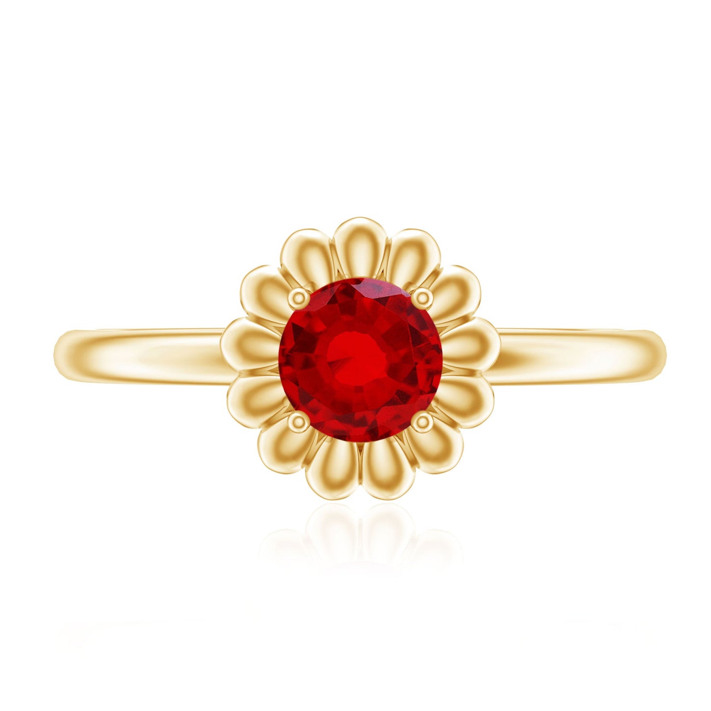 Solitaire Lab Grown Ruby Flower Promise Ring for Her
